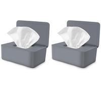 Boîte de Lingettes Humides, Boîte à Lingettes Distributeur pour Bébé, Boîte pour Papier Toilette Humide avec Couvercle pour Bebe, Cuisine, Salon, WC, Voiture (Gris) (Lot de 2)