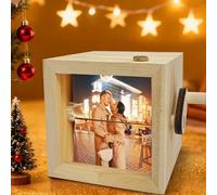 Boîte de livre à rabat personnalisée avec lumière intégrée, journal photo à manivelle mécanique créatif, boîte photo d'anniversaire d'amour avec lumière (8 photos, avec LED)