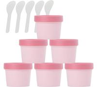 Boîte de maquillage. 6 pots vides en plastique à large ouverture for masque facial rose de 200 ml, avec couvercles et 6 spatules(Pink,100ml)