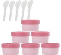 Boîte de maquillage. 6 pots vides en plastique à large ouverture for masque facial rose de 200 ml, avec couvercles et 6 spatules(Pink,6.8 Ounces)