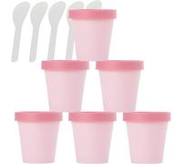 Boîte de maquillage. 6 pots vides en plastique à large ouverture for masque facial rose de 200 ml, avec couvercles et 6 spatules(Pink,200ml)
