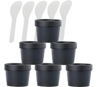 Boîte de maquillage. 6 pots vides en plastique à large ouverture for masque facial rose de 200 ml, avec couvercles et 6 spatules