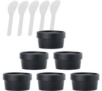 Boîte de maquillage. 6 pots vides en plastique à large ouverture for masque facial rose de 200 ml, avec couvercles et 6 spatules(Black,6.8 Ounces)