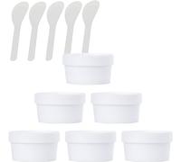 Boîte de maquillage. 6 pots vides en plastique à large ouverture for masque facial rose de 200 ml, avec couvercles et 6 spatules