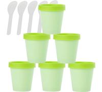 Boîte de maquillage. 6 pots vides en plastique à large ouverture for masque facial rose de 200 ml, avec couvercles et 6 spatules(Green,200ml)