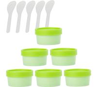 Boîte de maquillage. 6 pots vides en plastique à large ouverture for masque facial rose de 200 ml, avec couvercles et 6 spatules(Green,6.8 Ounces)