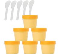 Boîte de maquillage. 6 pots vides en plastique à large ouverture for masque facial rose de 200 ml, avec couvercles et 6 spatules(Yellow,100ml)