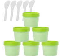Boîte de maquillage. 6 pots vides en plastique à large ouverture for masque facial rose de 200 ml, avec couvercles et 6 spatules(Green,100ml)