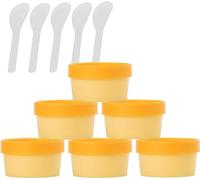 Boîte de maquillage. 6 pots vides en plastique à large ouverture for masque facial rose de 200 ml, avec couvercles et 6 spatules(Yellow,6.8 Ounces)