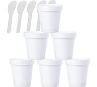 Boîte de maquillage. 6 pots vides en plastique à large ouverture for masque facial rose de 200 ml, avec couvercles et 6 spatules(White,6.8 Ounces)
