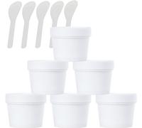 Boîte de maquillage. 6 pots vides en plastique à large ouverture for masque facial rose de 200 ml, avec couvercles et 6 spatules(White,100ml)