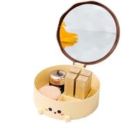 Boîte De Maquillage avec Miroir - Organisateur De Maquillage Rond Style Cake avec Miroir - Trousse Cosmétique Portable Antipoussière Mignonne pour Bijoux Femmes Filles Et Voyage