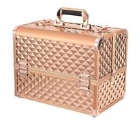 Boîte de maquillage de beauté, étuis à cosmétiques professionnels, boîte à outils multicouche de maquillage, organisateur de rangement, sac de valise Pour Fournitures D'ongles(Rose gold)