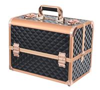 Boîte de maquillage de beauté, étuis à cosmétiques professionnels, boîte à outils multicouche de maquillage, organisateur de rangement, sac de valise(Gold with black)