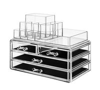 Boîte de Maquillage, Empilable, en Acrylique, avec 11 Compartiments et 4 Tiroirs, Transparent