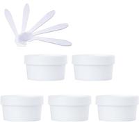 Boîte de maquillage. Pots de stockage en plastique avec doublure intérieure, 5 pièces, for le corps, les mains, le visage, la crème, la Lotion, le Gel, 5 spatules(White,50ml)