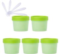 Boîte de maquillage. Pots de stockage en plastique avec doublure intérieure, 5 pièces, for le corps, les mains, le visage, la crème, la Lotion, le Gel, 5 spatules(Green,6.8 Ounces)