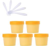 Boîte de maquillage. Pots de stockage en plastique avec doublure intérieure, 5 pièces, for le corps, les mains, le visage, la crème, la Lotion, le Gel, 5 spatules(Yellow,6.8 Ounces)