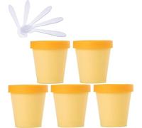 Boîte de maquillage. Pots de stockage en plastique avec doublure intérieure, 5 pièces, for le corps, les mains, le visage, la crème, la Lotion, le Gel, 5 spatules(Yellow,200ml)