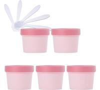 Boîte de maquillage. Pots de stockage en plastique avec doublure intérieure, 5 pièces, for le corps, les mains, le visage, la crème, la Lotion, le Gel, 5 spatules(Pink,100ml)