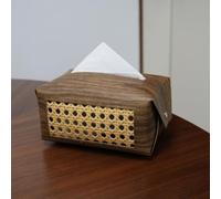 Boîte De Mouchoirs À Motif Bois Avec Accents Rotin - Porte-mouchoirs En Simili-cuir Durable Pour Salon Chambre Hôtel & Bureau - Design Rustique/boho Élégant Compacte(Dark Color)