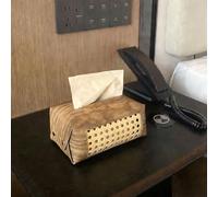 Boîte De Mouchoirs À Motif Bois Avec Accents Rotin - Porte-mouchoirs En Simili-cuir Durable Pour Salon Chambre Hôtel & Bureau - Design Rustique/boho Élégant Compacte(Light Color)