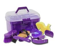 Boîte de nettoyage pour enfant - Brosse, brosse à racine, peigne à crinière, racleur de sabot, étrille en forme de cœur, mini-couteau de soudage et éponge à cheval, Mixte, lilas
