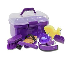 Boîte de nettoyage pour enfant - Brosse, brosse à racine, peigne à crinière, racleur de sabot, étrille en forme de cœur, mini-couteau de soudage et éponge à cheval, Mixte, lilas