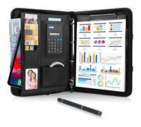 Boîte de papeterie A4 Dossier de réunion en cuir Classeur à glissière Dossier étanche avec classeur Presse-papiers Bloc-notes Porte-