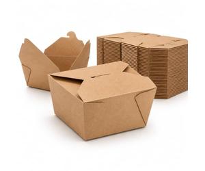 Boîte de papier Kraft To Go Containers - Biodégradable Hot and Cold Take Out Food Containers - Leak Proof Design for Lunch On the Go, Party Leftovers, and Gift Boxes, 13 x 10.6 x 6.7 cm, 50 Pack