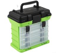 Boîte de pêche avec quatre couches et 4 compartiments, séparateurs réglables, plateaux amovibles pour leurres et crochets, poignée portable, construction en polypropylène résistant à l'eau (vert)