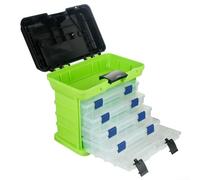 Boîte de pêche Luya à quatre couches offrant suffisamment d'espace pour le matériel de pêche, poignée pliable conçue pour le transport et l'assise, boucle renforcée verrouille le contenu reste