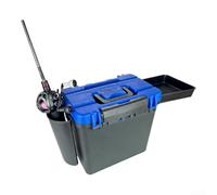 Boîte de pêche multifonctionnelle pour pêcheurs - Étui de rangement robuste en ABS avec poignée et bride arrière, construction épaisse, peut être assis dessus - Couvercle rouge (couvercle vert)