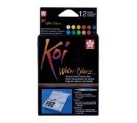 Boîte De Peinture Aquarelle - 12 Couleurs + 1 Pinceau À Remplir + Éponge - Sakura Koi