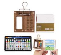 Boîte de peinture aquarelle 12 couleurs, mini palette en bois portable et pliable, palette magnétique avec clip, kit de peinture aquarelle pour enfants, adultes, carnet de croquis et extérieur
