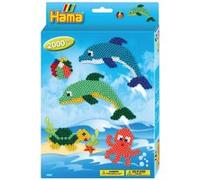 HAMA - Boite ""Les Dauphins"" - 2000 perles à repasser taille MIDI et 2 plaques - Loisirs créatifs - Dès 5 ans