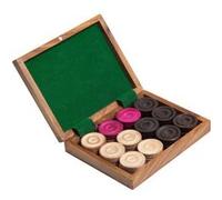 Set de 24 pions - Coffret palissandre - Jeu du Carrom