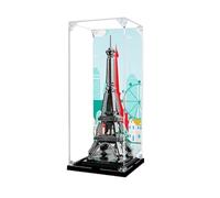 Boîte de présentation en acrylique transparent anti-poussière compatible avec Lego 21019 Tour Eiffel - Boîte de rangement (boîte de présentation uniquement) (base noire + fond 3 mm)