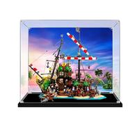 Boîte de présentation en acrylique transparent anti-poussière compatible avec Lego 21322 Pirate Shipwreck Model Set Display Box Box Box Storage Box Display Box (vitrine uniquement) (base noire + fond