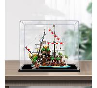 Boîte de présentation en acrylique transparent anti-poussière compatible avec Lego 21322 Pirate Shipwreck Model Set Display Box Box Box Storage Box Display Box (vitrine uniquement) (base noire 2 mm)