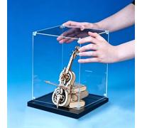 Boîte de présentation en Acrylique, Vitrine en Acrylique Transparent Facile à Assembler avec Base Noire - Boîte de Rangement Anti-poussière pour Puzzles et maquettes en Bois 3D - Cube Haut d