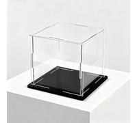 Boîte de présentation en acrylique, Vitrines carrées en acrylique for objets de collection avec base blanche et noire plusieurs tailles(Black Base,10x10x40cm)