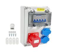 Boîte de prise électrique avec deux prises standard et prise industrielle - Distributeur d'alimentation mural - Installation facile - Prises de courant industrielles - Jonction de câble