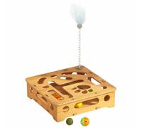 Boîte de puzzle à gratter pour chat, jeu félin interactif, jouet d'entraînement de style labyrinthe pour la stimulation mentale, activité de griffes en carton, caisse de labyrinthe à gratter avec fonc