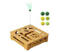 Boîte de puzzle pour chat, boîte en bois pour chat, puzzle pour chat à plumes et balles, jouets de divertissement pour sports d'intérieur, jouets de chasse pour chats d'intérieur, jouets d'agilité