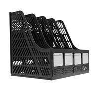 Boîte de Rangement 4 Compartiments en Polypropylène pour Bureau, Classement de Dossiers et Documents A4, Modules Classeur avec Panier - Noir