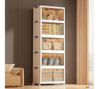Boîte de rangement à 5 étages avec couvercle, boîte de rangement en plastique avec roulettes, empilable, avec portes, boîte de rangement pliable pour la maison, le bureau, la chambre d'étudiant
