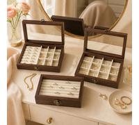 Boîte de rangement à bijoux motif noyer, petite boîte à bagues, colliers et boucles d'oreilles pour chambre à coucher, usage domestique, en velours rigide, style coréen 1