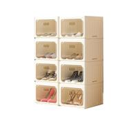 Boîte de rangement à chaussures pliable en plastique autonome avec couvercle, design peu encombrant, assemblage facile pour entrée ou chambre à coucher (8 compartiments)