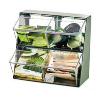 Boîte de rangement à double couche pour sachets de thé, table basse, capsules de café, thé - Récipient en plastique vert et blanc - 14 x 13 x 14 cm - 27 x 18 x 25 cm (vert ancien)